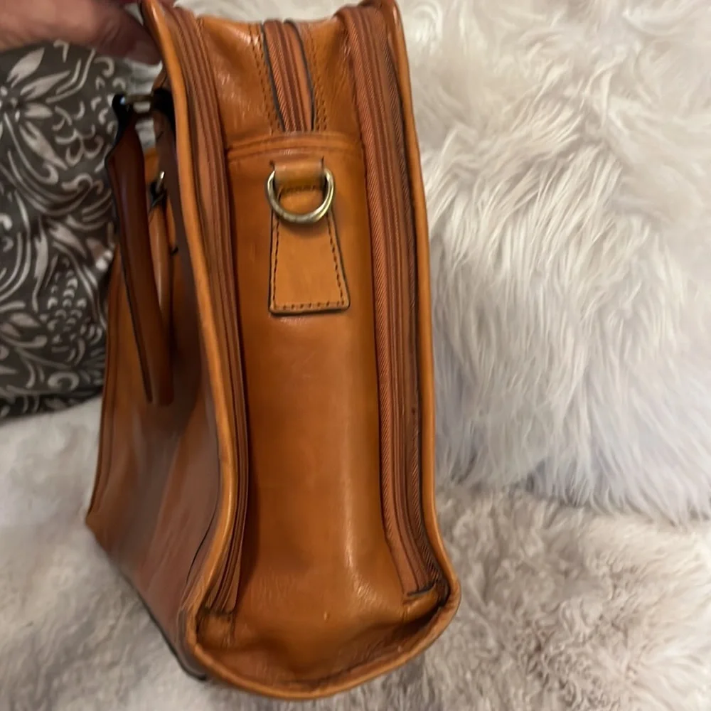 Banuce Vintage Cognac Color Leather Briefcase Laptop Travel Bag
